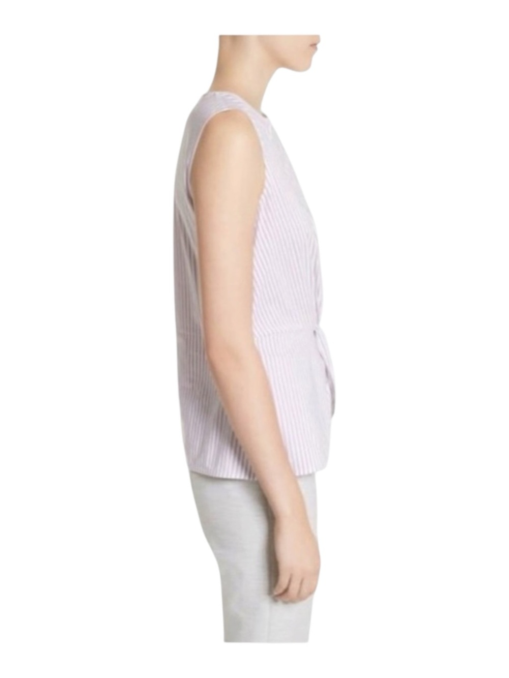 new St John ❉ Pinstripe Twist Front Sleeveless Surplice Top ❉ Orchid Stripe ❉ M - Picture 9 of 16